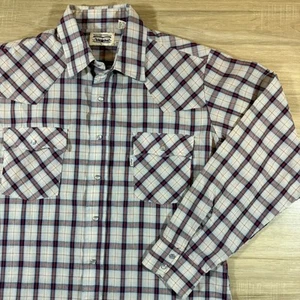 Vintage Levis Western Pearl Snap Shirt Mens Large Plaid Lightweight 80s Multicol - Picture 1 of 7