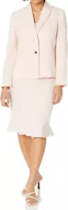 Le Suit donna colletto dentellato 2 bottoni giacca orlo balza gonna fiori chiari 20W - Foto 1 di 5
