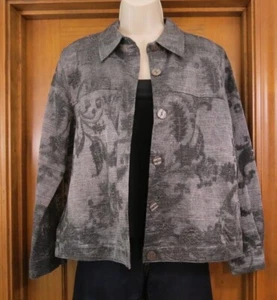 Coldwater Creek Gray Slub Weave Fabric Button Jacket Embellished Petite Medium - Picture 1 of 9