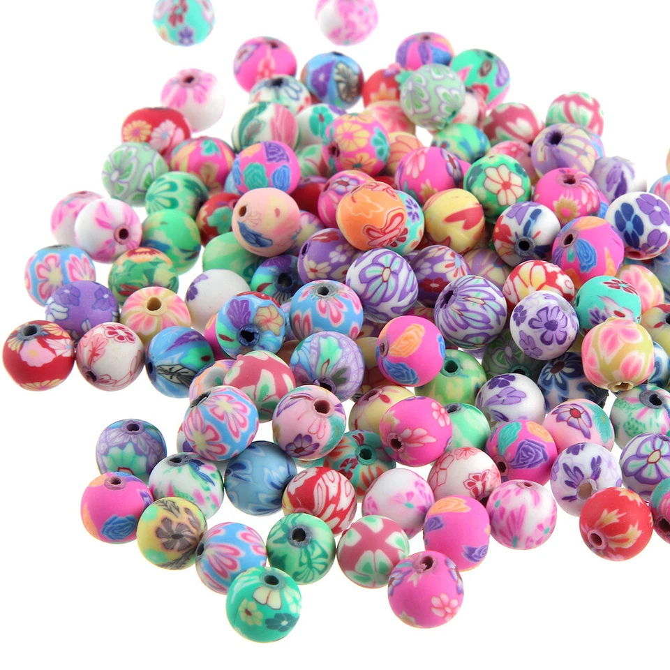 100pcs/lot 6mm 8mm 10mm 12mm Mixed Polymer Clay Flower Pattern Round Loose Beads - Image 1 of 4