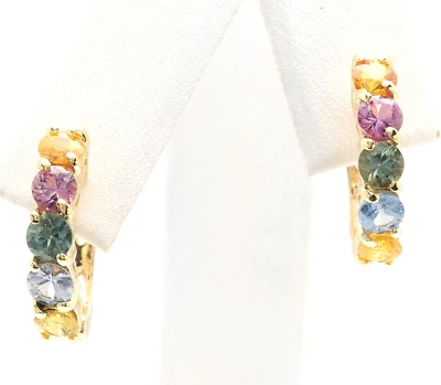 2.60Ct Natural Multi-Color Sapphire Earrings in 14K Solid Yellow Gold — 第 1/4 张图片