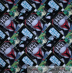 BonEful Fabric FQ Cotton Quilt B&W Black Star Wars Darth Vader Mask Scenic Block - Picture 1 of 14
