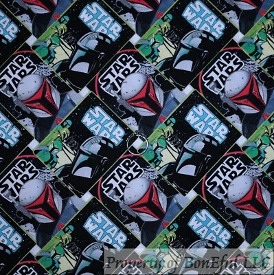 BonEful Fabric Cotton Quilt B&W Disney Star Wars Darth Vader Mask Holiday SCRAP - Image 1 of 4