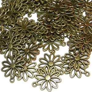 MX925 Antiqued Bronze 25mm Open Daisy Flower Link Jewelry Component 100pc - Picture 1 of 5