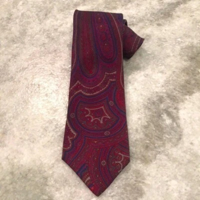 Corbata vintage de cachemira Claybrooke para hombre roja borgoña seda preppy ecléctica abuelo Foto 1 de 4