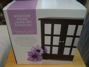 Black Mirrored Tabletop Window Pane Jewelry Armoire - Picture 1 of 10