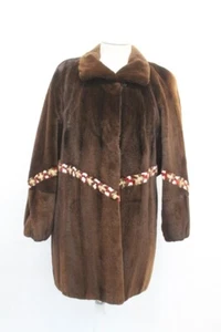 EXCELENTE ABRIGO CHAQUETA DE PIEL DE VISÓN RANCHO OSCURO ESQUILADO MUJER MUJER TALLA 6-8 CON DISEÑO - Imagen 1 de 6