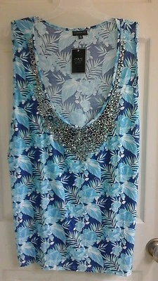 Jonathan Martin racerback tank top, blue floral, women's plus size 2X-3X, NWT - Image 1 of 4