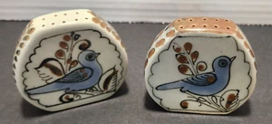 Vtg Tonala Mexico Pottery Signed Salt & Pepper Shakers blue birds hand painted - Picture 1 of 6