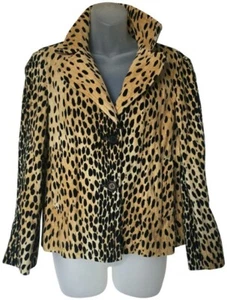 DKNY Beige / Black Animal Print Velveteen Fully Lined Short Crop Jacket 2 pocket - Picture 1 of 11