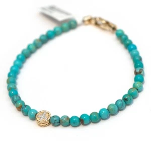 New DAVID YURMAN Bijoux Spiritual Bead Peace Sign Bracelet Turquoise Gold Large - Picture 1 of 11