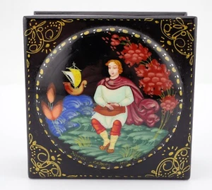 Beautiful Hand Painted Russian Lacquer Box Russian Young Man and Boat - Picture 1 of 5