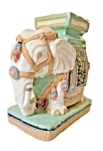Bellissima antica statua in ceramica argilla elefante cinese supporto piante dipinta a mano. - Foto 1 di 16