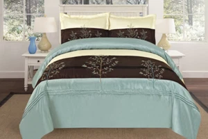 OctoRose® Oversize Queen or King Embroidery Duvet Comforter Cover Set Sage Blue - Picture 1 of 2