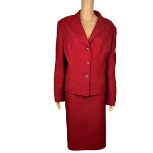 Suit Studio Women Polyester Skirt Suit Size 18 Red Lined Peak Collar 2PC - Picture 1 of 10