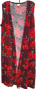 NWT LuLaRoe Medium Red Black Houndstooth & Floral Joy Stretchy Sweater Vest - Picture 1 of 8