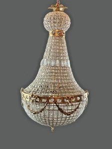 Chandelier XL French Louis XVI Crystal Gold Bronze 6-Light Vintage Beauty - Picture 1 of 16