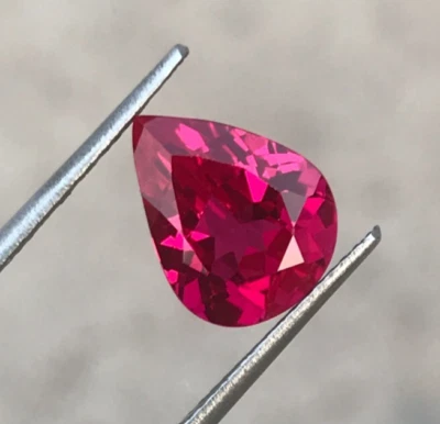 Lab Ruby Pear Teardrop Pear FacCut Stone 3.65 cts Top Quality AAA Grade Gemstone - Image 1 of 4
