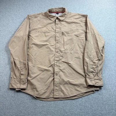 North Face Shirt Men Large Tan Stripe Button Technical Outdoor Hiking Lightweigt - Image 1 of 4