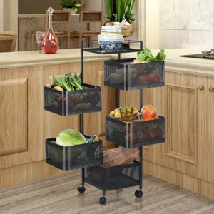 6 Tier Kitchen Rotating Storage Trolley Cart Utility Vegetable Mobile Shelf Rack - Picture 1 of 15