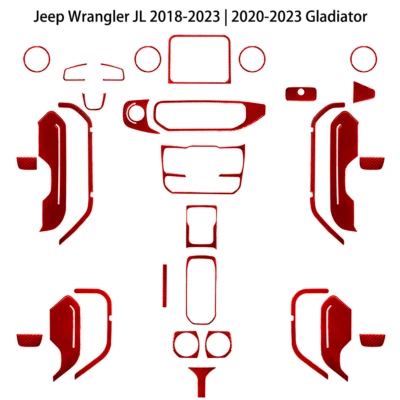 Kit de cubierta interior completo de fibra de carbono rojo 31 piezas para Jeep Wrangler Gladiator Foto 1 de 4
