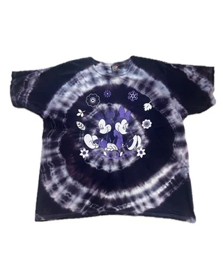 Mickey And Minnie 紫色领带染料女式 T 恤尺寸 3X 复古 90 年代 — 第 1/4 张图片