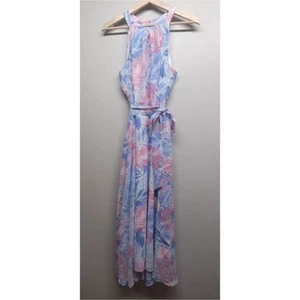 Maxi Vestido Nicole Miller Talla 10 Azul Rosa Floral Halter Forrado Fiesta Femenino - Imagen 1 de 10