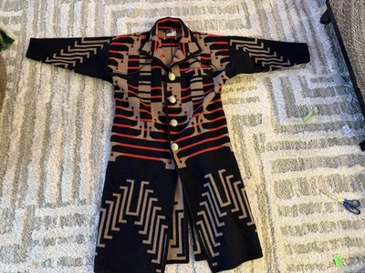 Vintage Silverado Coat Womens Large Black Red Southwest Wool Duster Blanket 90s - Image 1 of 4