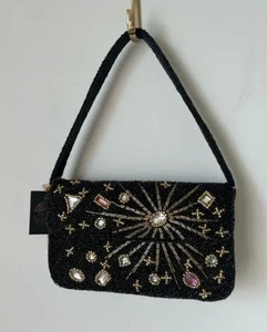 Made in India Tik Tok Viral Beaded Shoulder Bag Black Star Rhinestones Jewels - Picture 1 of 1