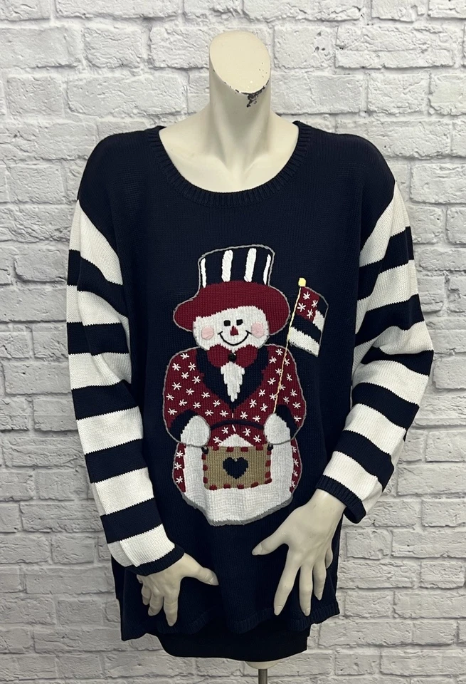 QUACKER FACTORY WOMEN'S MULTI COLOR PATRIOTIC SNOWMAN PRINT SWEATER SIZE 2X - Image 1 of 4