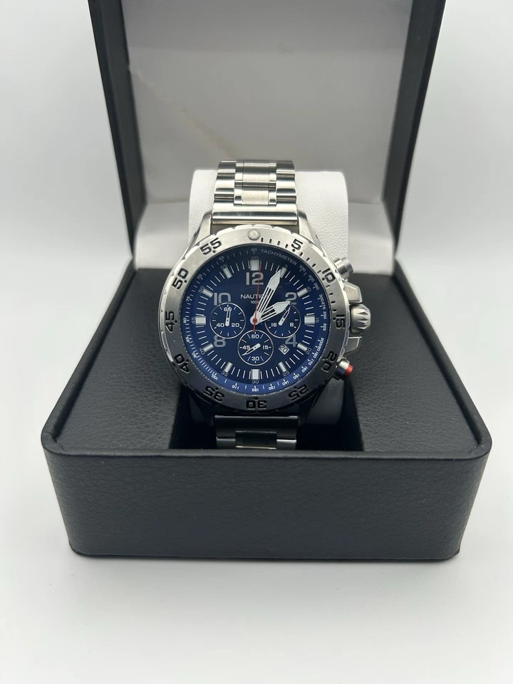 Nautica Hombre Azul Cronógrafo Acero Inoxidable Bisel Giratorio Foto 1 de 4