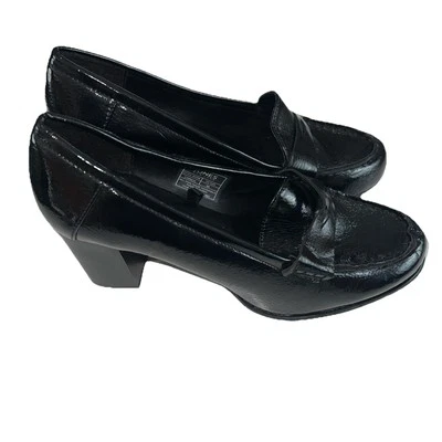 JONES NEW YORK Black High Heel Penny Loafers Sze 9M Patent Leather Mint - Image 1 of 4
