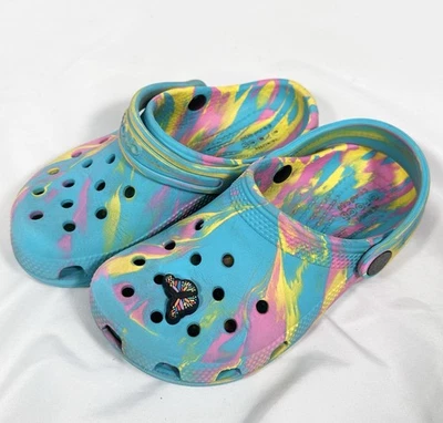 Zuecos Crocs Clásicos Mármol Niñas C12 Digital Aqua Multi Zapatos Sin Cordones 207464 Foto 1 de 4