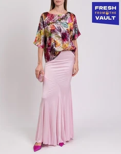 RRP€220 ALPHA STUDIO Satin Blouse IT40 US4 UK8 S Mulberry Silk Blend Leaf Print - Picture 1 of 5