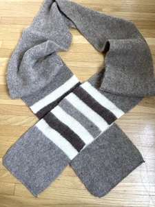 ALAFOSS ICEWOOL-  Icelandic Wool Scarf - PURE WOOL -  Cream Taupe Stripe - Picture 1 of 8