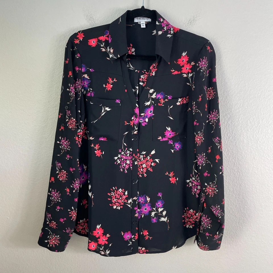 Camisa Express Portofino Mujer Mediana Floral Blusa Abotonada Manga con Pestaña Enrollada Foto 1 de 4