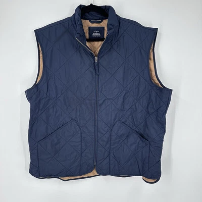 J. CREW Authentic Outerwear Men's Zip Up Quilted Vest XXL Blue Tan #742 - Image 1 of 4