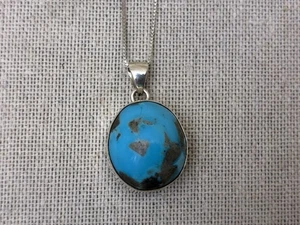 Natural Persian Turquoise Sterling Silver Framed Pendant Necklace - Picture 1 of 9