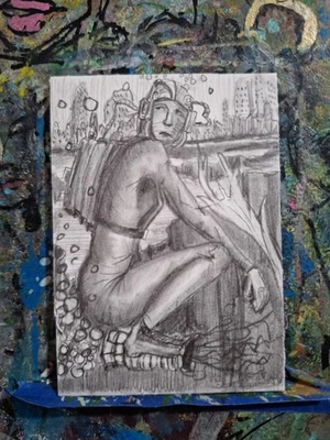 Woman Scuba Diver Underwater World ACEO ORIGINAL OOAK Graphite Jmg - Image 1 of 3