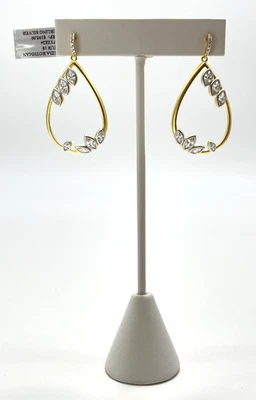 Brincos Freida Rothman Fleur Open Teardrop prata esterlina 14k Vermeil CZ NOVO COM ETIQUETAS - Imagem 1 de 4