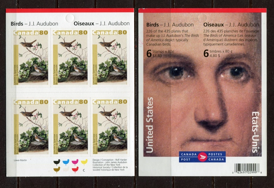 CANADA 2004, BIRDS, J.J. AUDUBON PAINTING, Scott 2040a BOOKLET OF 6, MNH  - Image 1 of 1