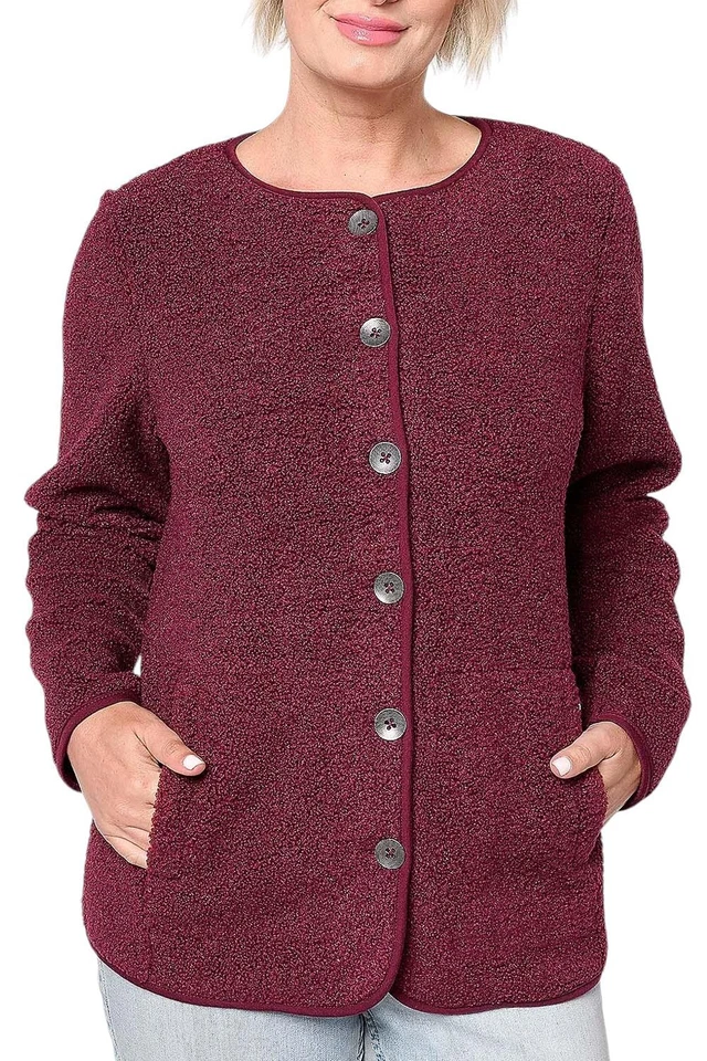 Susan Graver Women's Weekend Knit Boucle Collarless Jacket Wine Kiss - Image 1 of 1