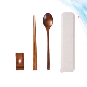 4 PCS Chopsticks Spoon Kit with Holder Portable Cutlery Set Banquet Spoons Rest - Imagen 1 de 11