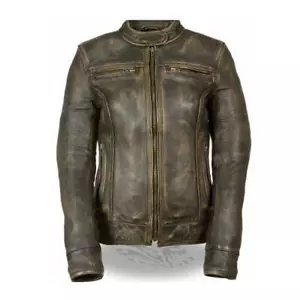 PREMIUM RINDSLEDER DISTRESSED BRAUN BELÜFTETE MOTORRADJACKE - SA48 - Bild 1 von 3