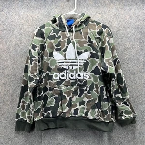 Adidas Sweater Men Medium Adult Camouflage Green Hoodie Trefoil Jacket Pullover - Picture 1 of 14