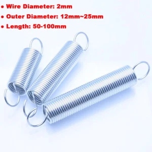 Wire Dia 2mm Spring Galvanized Springs With Hook Tension Spring 45mm-100mm Long - Picture 1 of 6