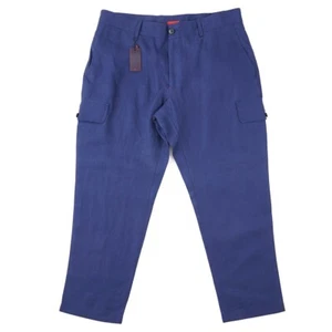 Isaia Navy Blue Extrafine Linen Pants with Cargo Pockets 36x27 (Eu 52) NWT - Picture 1 of 7