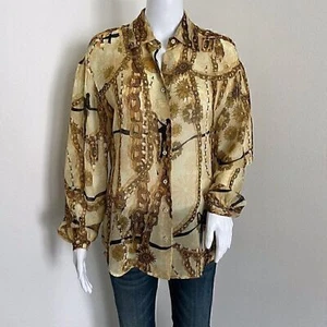 Robert Graham Women's Silk Blouse Size S Semi Sheer Chain Link Jewelry Pattern - Picture 1 of 7