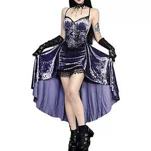 Womens Gothic High Low Velvet Dress Purple Size L NWT Vampire Medieval - Picture 1 of 5