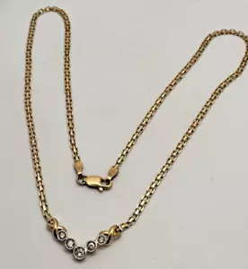 14k Yellow Gold 5 Round Diamonds 17" Necklace #N5D - Picture 1 of 8